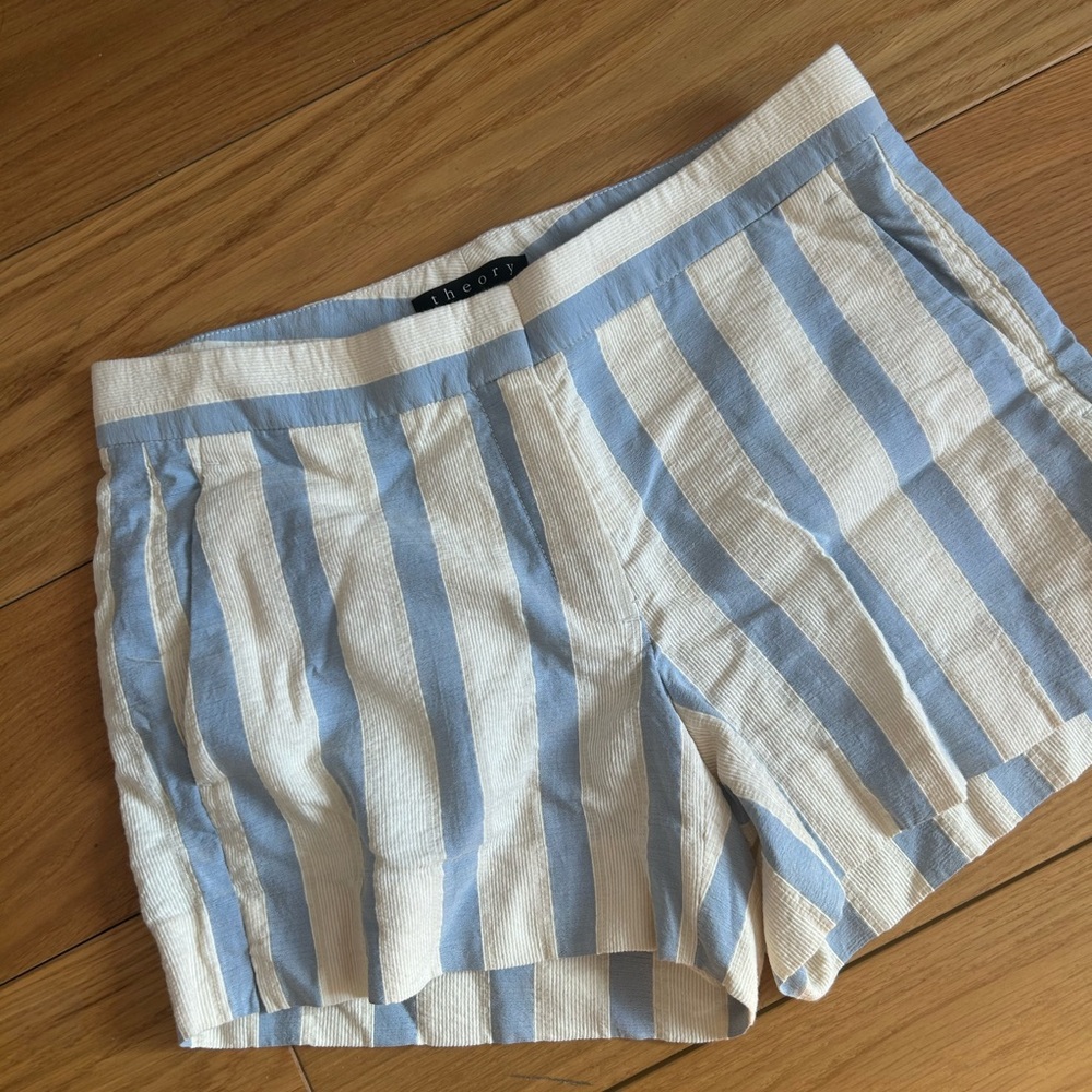 Theory Linen Blend Striped Shorts Pleated